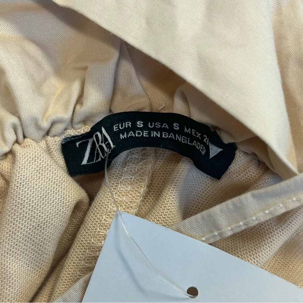 Zara beige cream ruffle frill halter top wide leg jumpsuit 100% cotton S NWOT - Picture 8 of 16